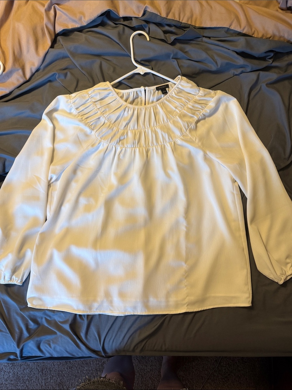 Ann Taylor Cream Ruffle Yoke Blouse